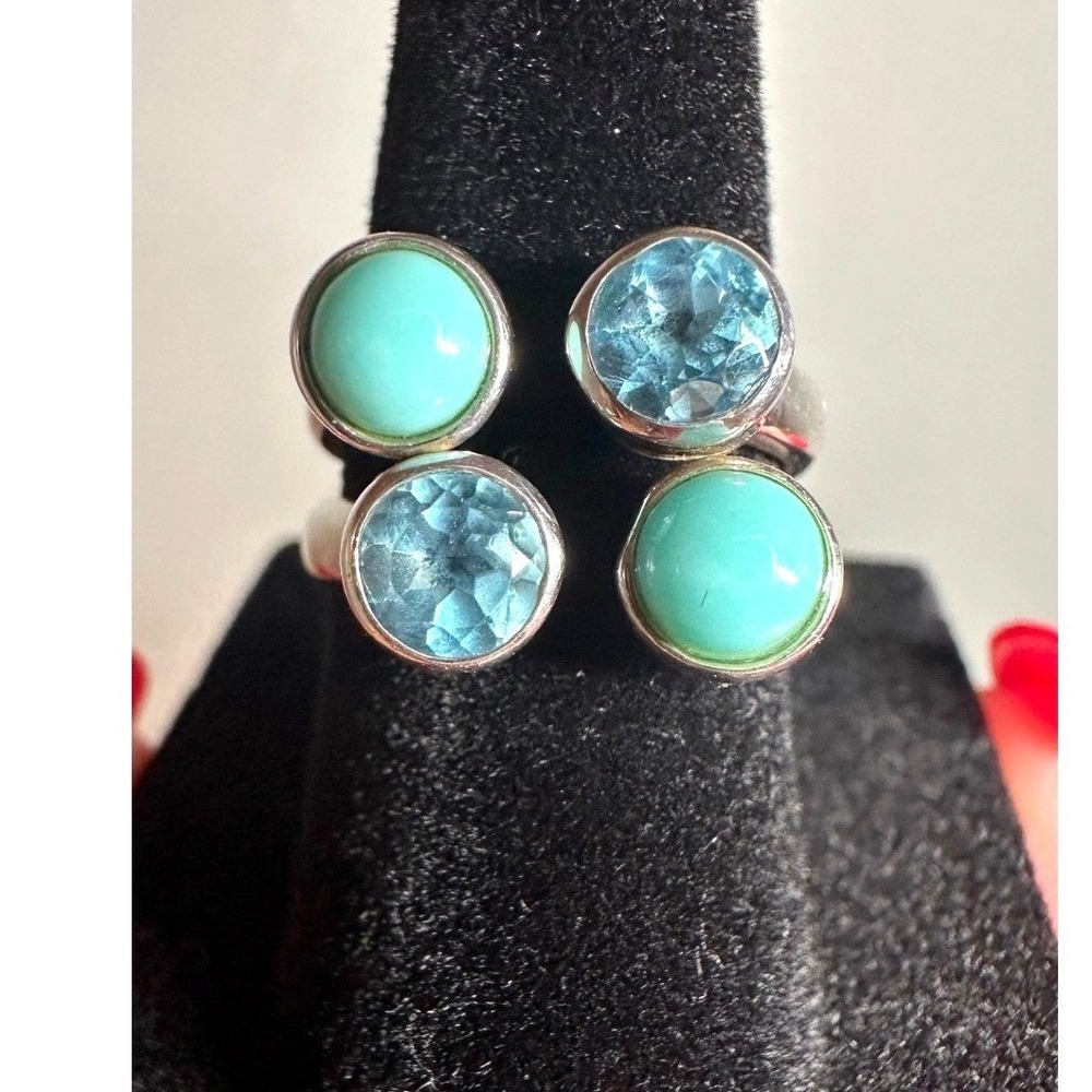 Jay King DTR 925 Blue Topaz Turquoise Ring Sz 5.25 Sterling Silver Mine Finds